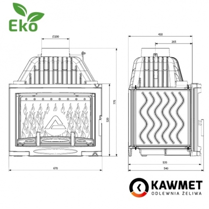 Камінна топка KAWMET W17 Panorama (16.1 kW) EKO