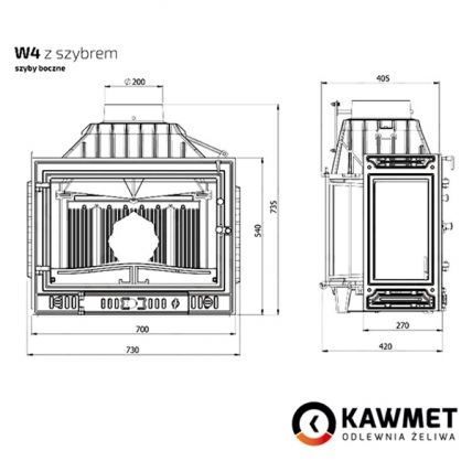 Камінна топка KAWMET W4 праве бокове скло (14.5 kW)